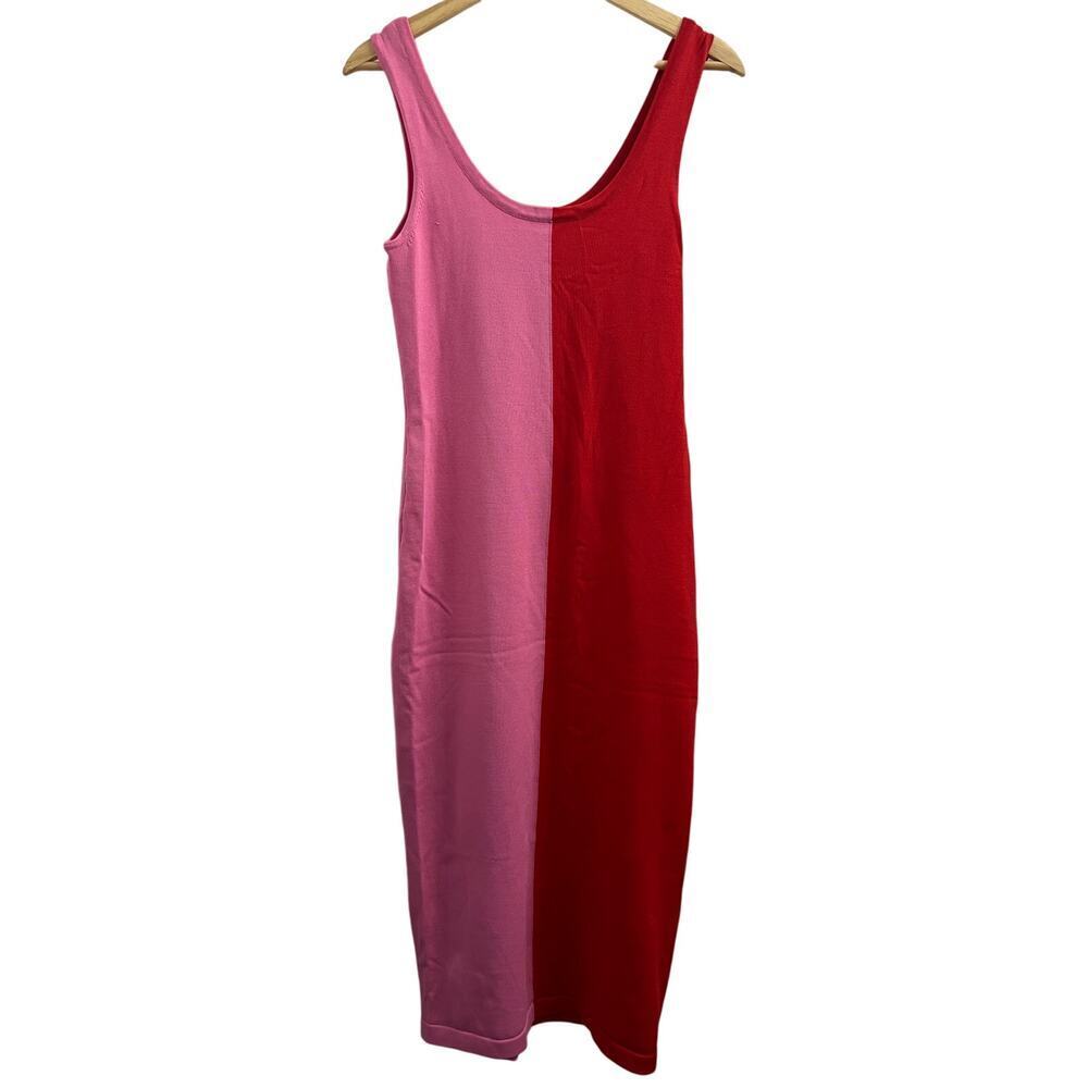 Ronny Kobo Stretch Bodycon Knee Length Sleeveless Pink and Red Knit Dress, M - Picture 3 of 6
